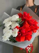 Букет из французских алых роз &laquo;Пламя в снегу&raquo; 2
